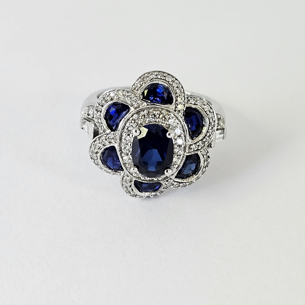 Rare Victoria Wieck Lab-Created Blue Sapphire & Diamonique Sterling Silver Sz 8 - Picture 3 of 8